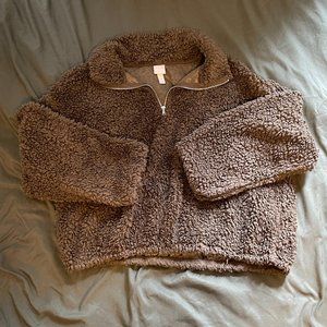 H&M Fuzzy Cropped Quarter-Zip Pullover - Green -  L